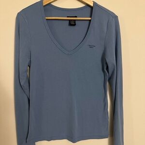 Calvin Klein Jeans Women's Sky Blue Long Sleeve V-Neck